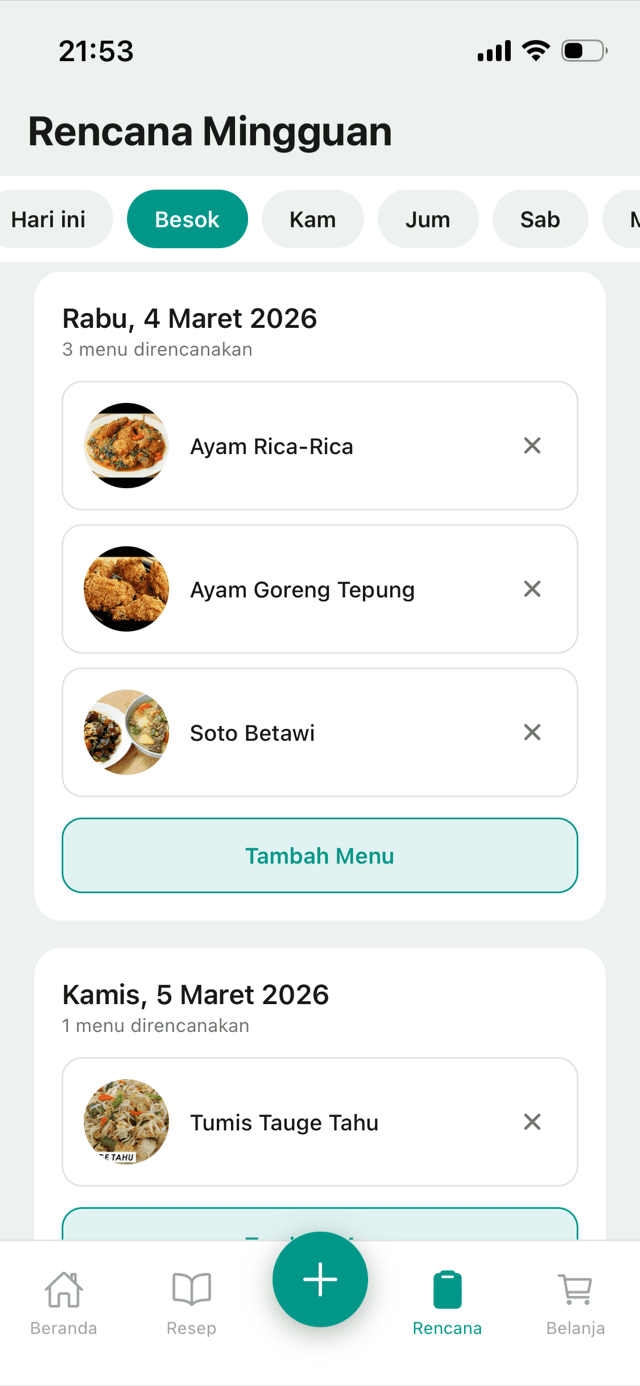 Meal plan screen